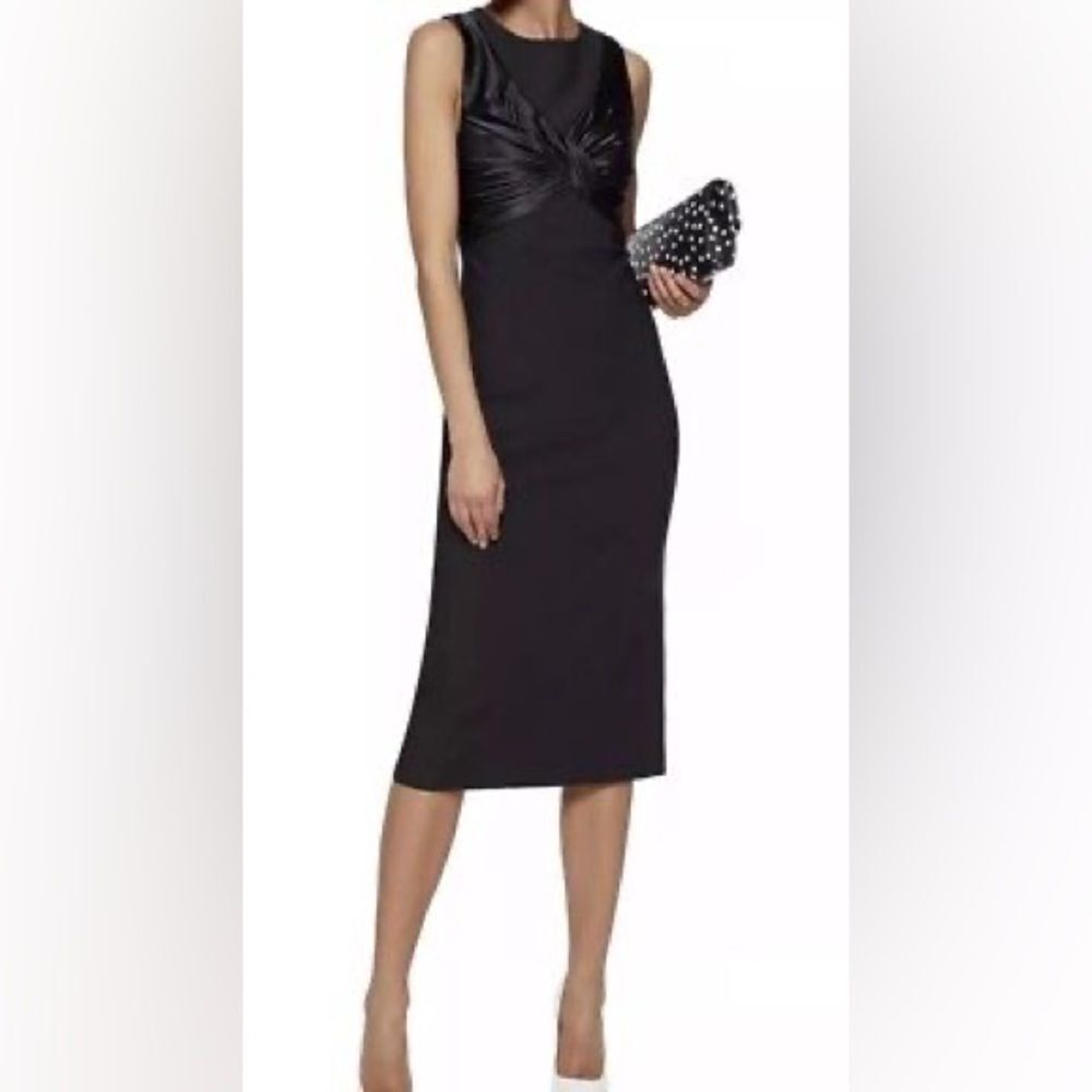 CINQ A SEPT Adelise Black Crossover Sleeveless Sheath Midi Cocktail Dress size 4